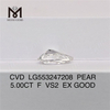 5.00ct F VS2 EX Diamante cultivado em laboratório em forma de pêra de alta qualidade