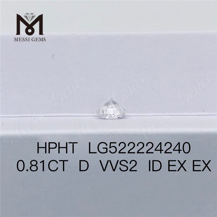 0,81ct D VVS2 ID EX EX HPHT Diamante cultivado em laboratório com corte brilhante redondo Preço de fábrica