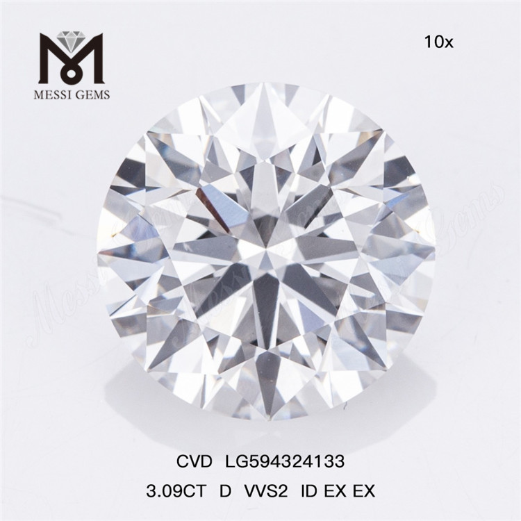 3.09CT D VVS2 ID EX EX CVD Diamantes fabricados de primeira qualidade LG594324133丨Messigems
