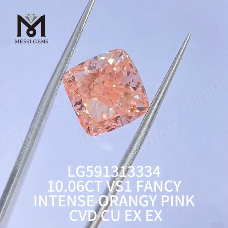 10,06 CT VS1 FANTÁSTICO INTENSO ROSA LARANJA CVD CU EX EX Diamante rosa artificial