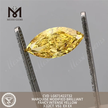 3,12ct Laboratório amarelo de marquise Diamantes cultivados vs1 ex ex CVD LG671422732 