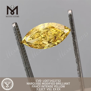 3,12ct Laboratório amarelo de marquise Diamantes cultivados vs1 ex ex CVD LG671422732 