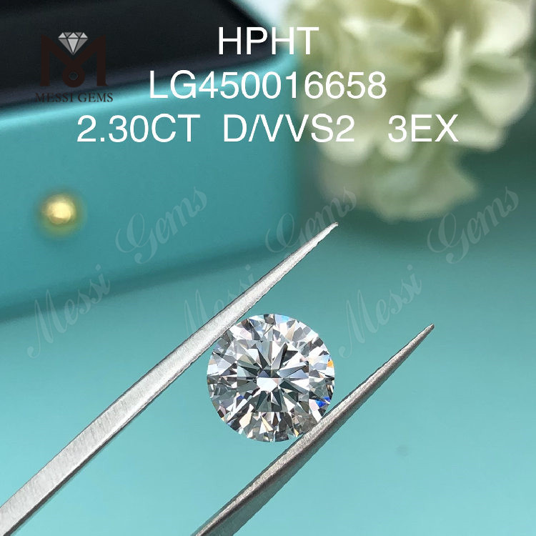 2,30 quilates D VVS2 EX Cut Round HPHT diamantes de laboratório