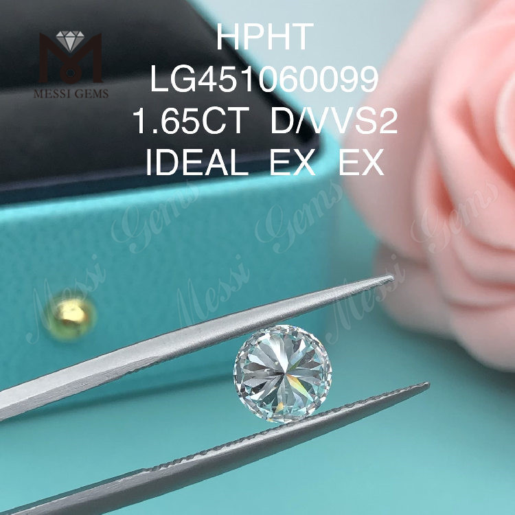 Diamantes de laboratório redondos lapidados D VVS2 IDEAL de 1,65 quilates HPHT