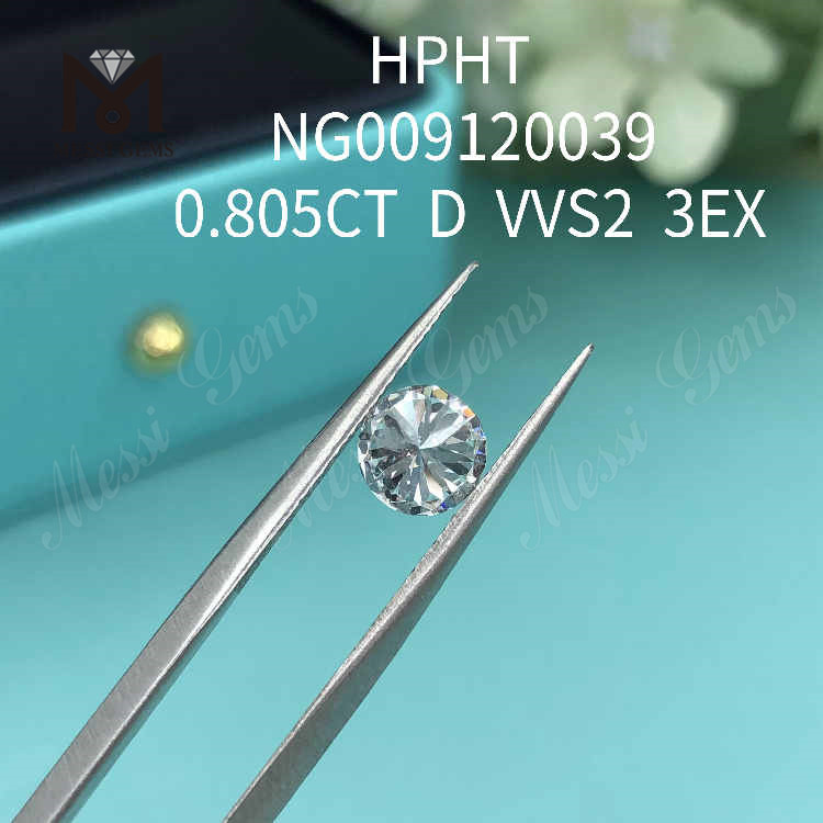 0,805CT D VVS2 diamante branco redondo cultivado em laboratório 3EX