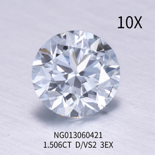 Diamante redondo branco cultivado em laboratório 1,506 ct VS2 D cor