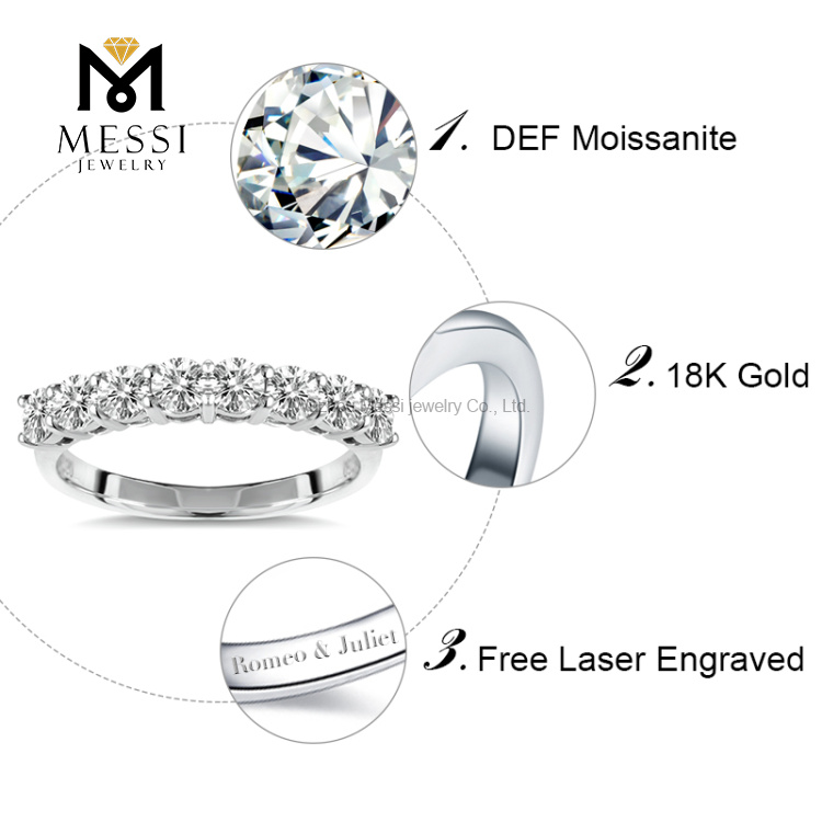 Anel de meia eternidade 14 K 18 K Joias de ouro branco anéis de casamento moissanite
