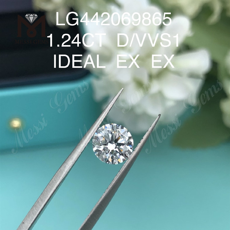 Diamante redondo brilhante cultivado em laboratório D VVS1 de 1,24 quilates