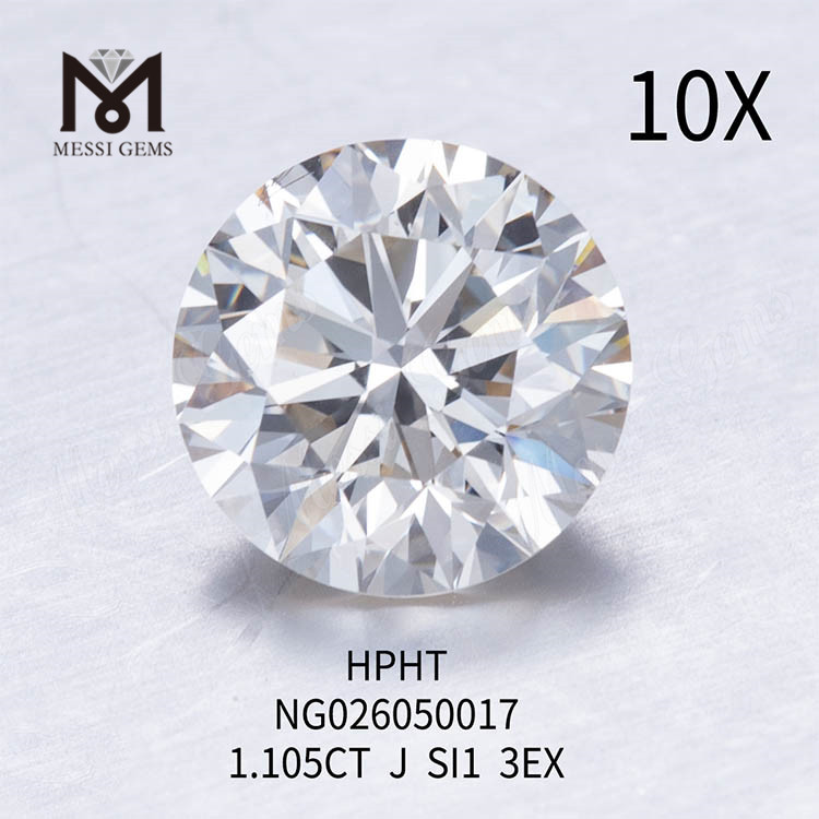 Diamantes redondos soltos cultivados em laboratório 1,105 ct cor J SI1 EX