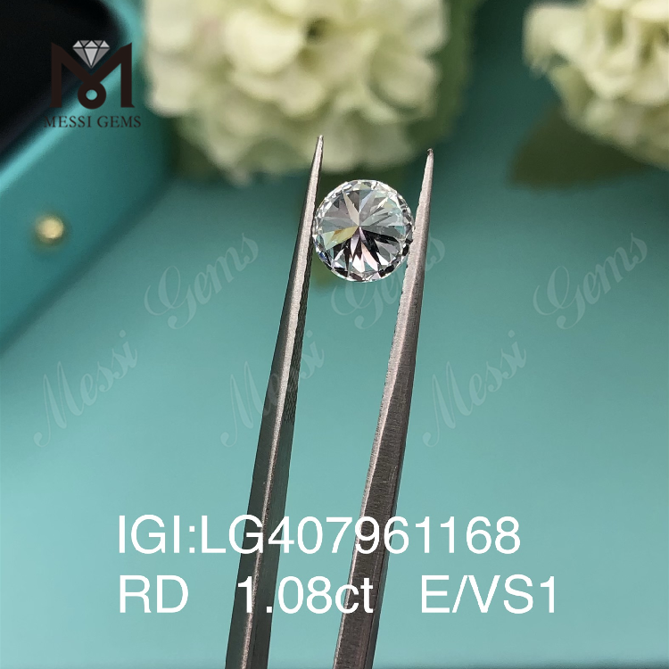 Diamante de laboratório IGI redondo de 1,08 CT E/VS1 diamante de laboratório de 1 quilate à venda
