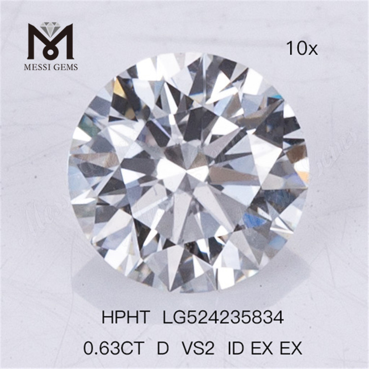 Diamantes de laboratório 0,63CT D VS2 ID EX EX Diamantes de laboratório HPHT 