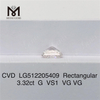 3.32CT G VS cvd diamante cultivado em laboratório RETANGULAR certificado IGI diamante de laboratório