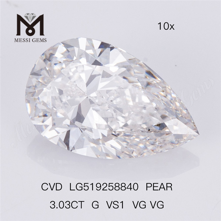 3.03CT G VS1 VG VG Diamante cultivado em laboratório CVD Pera Diamante de laboratório 