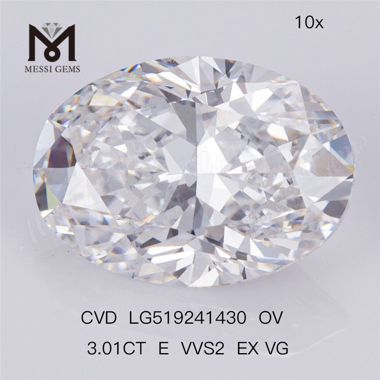 3.01ct E VVS2 EX VG OVAL CVD Diamante artificial de alta qualidade Certificado IGI