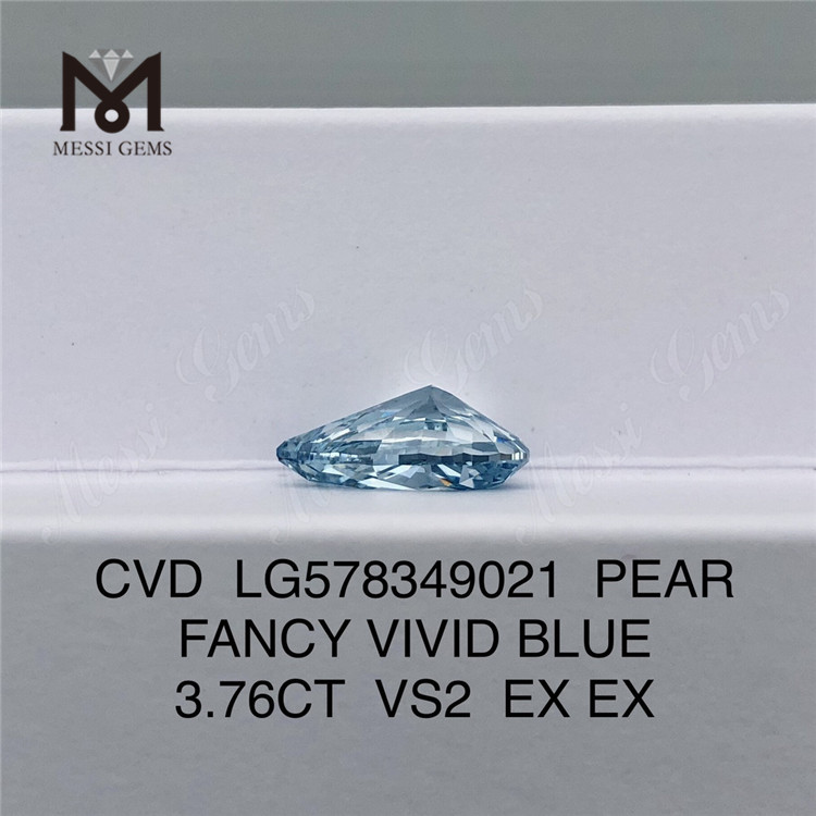 3,76 CT VS2 EX EX diamantes sintéticos cultivados em laboratório PEAR FANCY VIVID BLUE CVD LG578349021