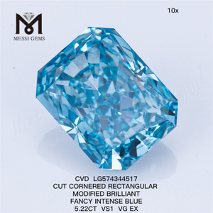 5.22CT RETANGULAR FANTÁSTICO AZUL INTENSO VS1 VG EX diamantes azuis feitos em laboratório CVD LG574344517