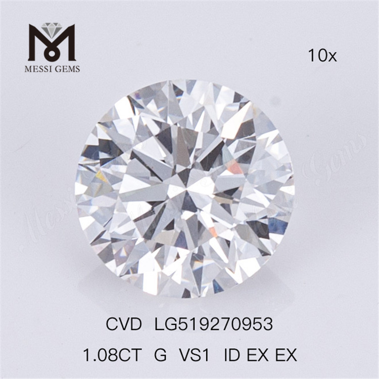 Venda por atacado de diamantes de laboratório soltos redondos G VS de 1,08 ct CVD diamantes de laboratório soltos brancos