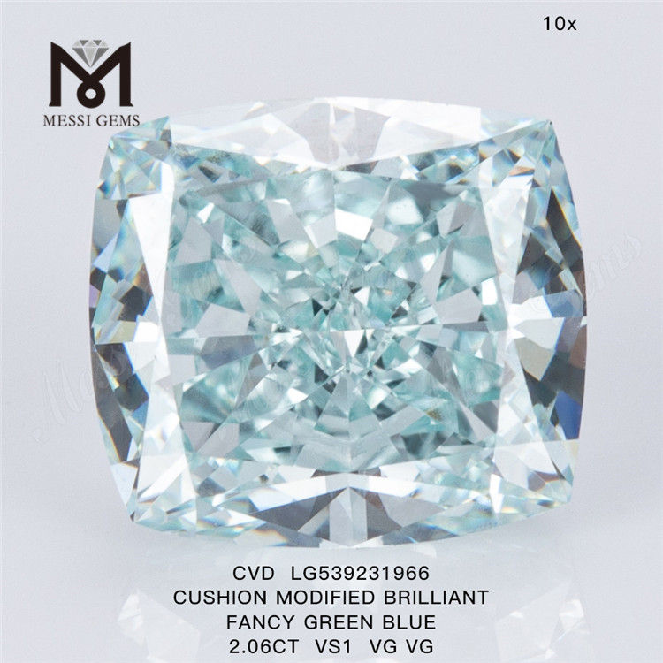 Fornecedores de diamantes cvd de almofada de 2,06 ct por atacado de diamantes verdes azuis cultivados em laboratório
