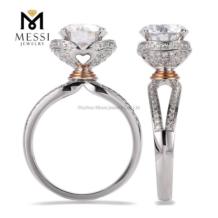 Design de luxo personalizado joias de casamento femininas 14k 18k anel de noivado halo redondo