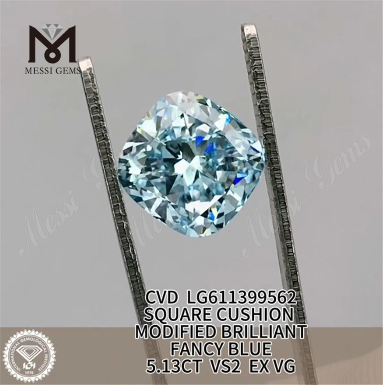 5.13CT FANCY BLUE VS2 QUADRADO Diamante cultivado solto CVD LG611399562 