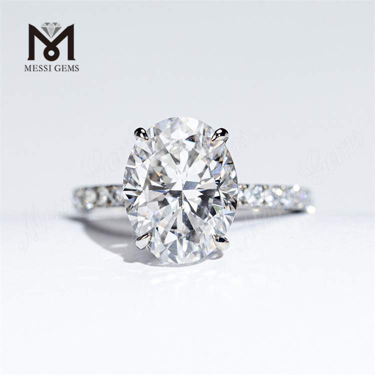 Anéis de noivado de luxo com corte oval de diamante cultivado em laboratório de 4 quilates