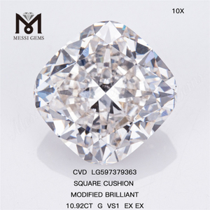 10.92CT G VS1 EX EX SQUARE CUSHION Laboratório Diamantes CVD LG597379363 丨Messigems
