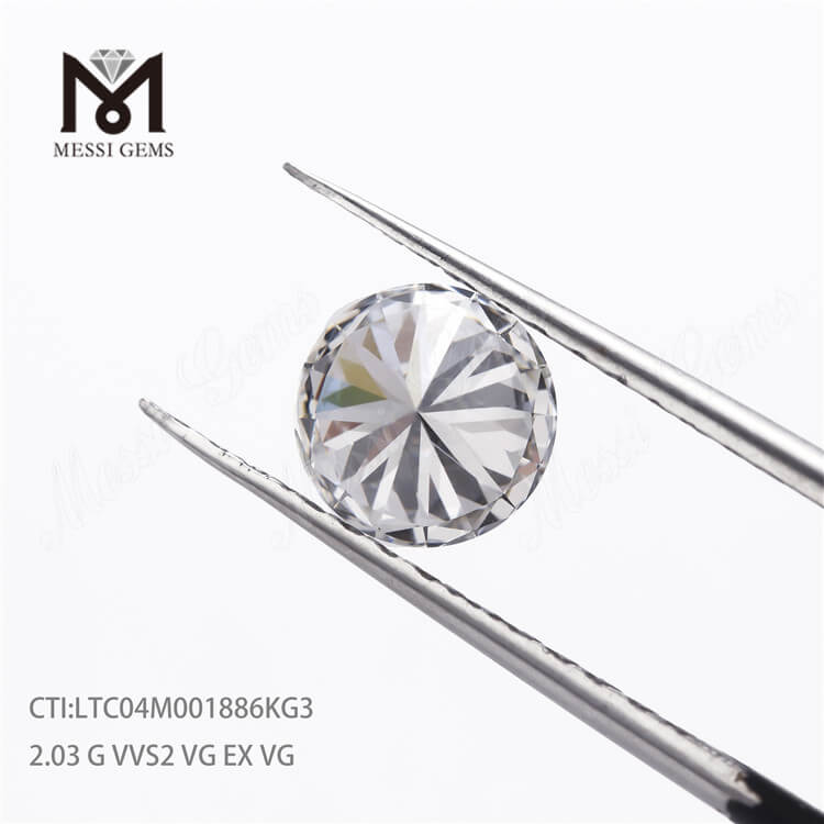 Preço avulso Diamante cvd sintético de 2,03 ct cultivado em laboratório Redondo HPHT G VVS2 VG Diamond