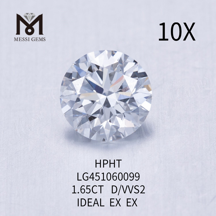 Diamantes de laboratório redondos lapidados D VVS2 IDEAL de 1,65 quilates HPHT
