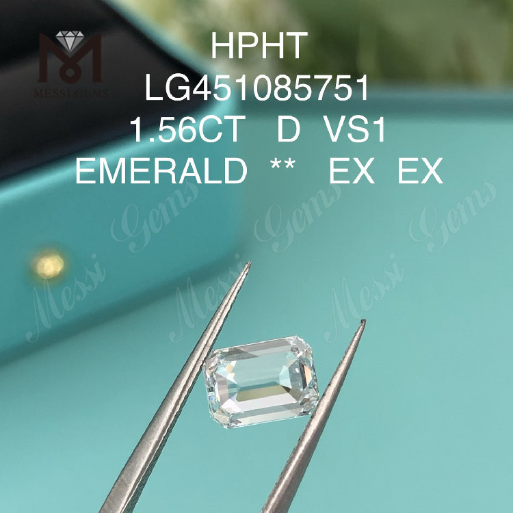 Diamantes de laboratório D HPHT VS1 CORTE EMERALD 1,56 quilates