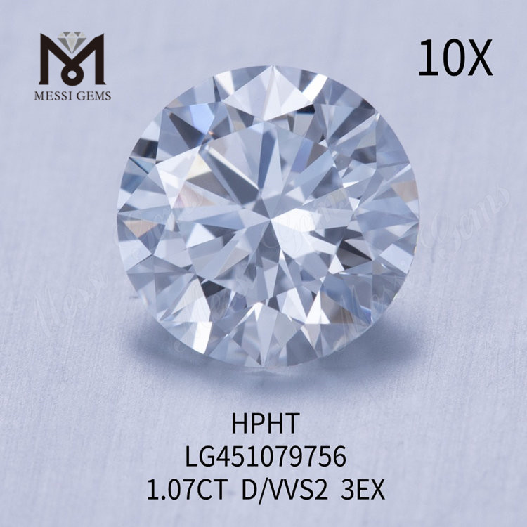 1,07ct D VVS2 RD diamante criado em laboratório HTHP