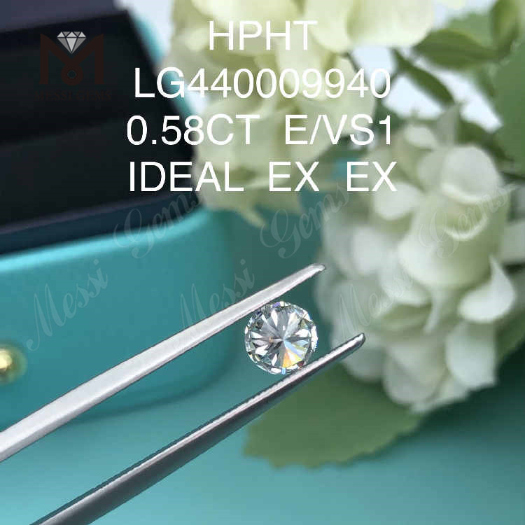 0,58 CT branco redondo E/VS1 melhores diamantes feitos em laboratório IDEAL