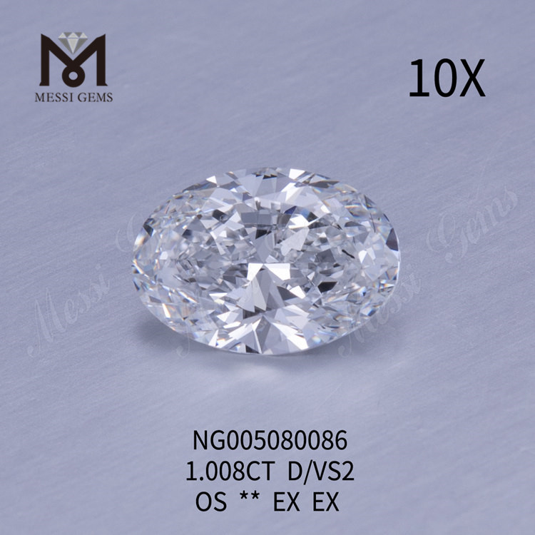 Diamantes de laboratório de 1,008 quilates D VS2 HPHT OVAL Diamantes cultivados em laboratório