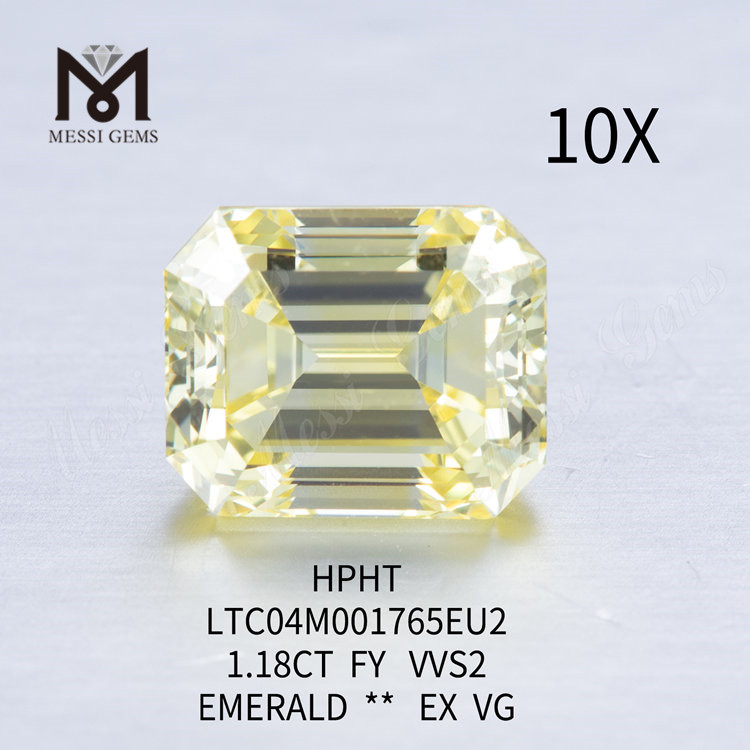 Diamantes de laboratório amarelo extravagante esmeralda 1,18 quilates VVS2 