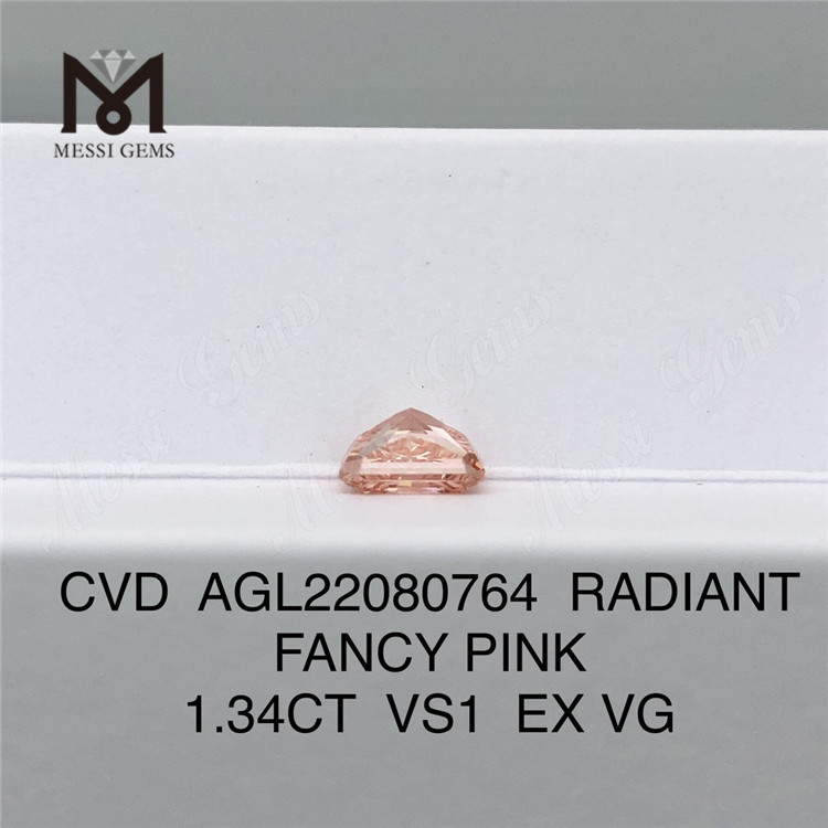 1.34CT RADIANT Cut FANCY PINK VS1 EX VG CVD diamante de laboratório AGL22080764 