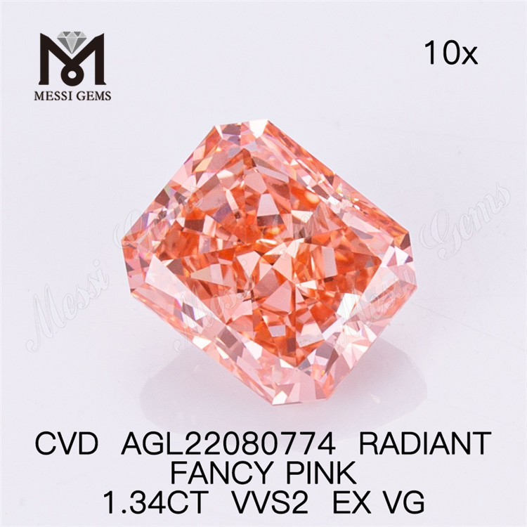 1,34 CT FANCY PINK VVS2 EX VG RADIANT diamante de laboratório CVD AGL22080774