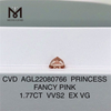 1,77CT CVD PRINCESS FANCY PINK VVS2 EX VG diamante de laboratório AGL22080766
