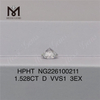 1,528 quilates D VVS1 3EX Preço do fabricante de diamantes cultivados em laboratório de corte redondo à venda