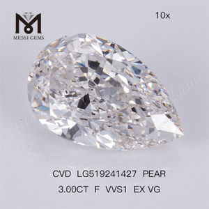3CT F VVS1 EX VG CVD Diamante cultivado em laboratório em forma de pêra Diamante de laboratório 