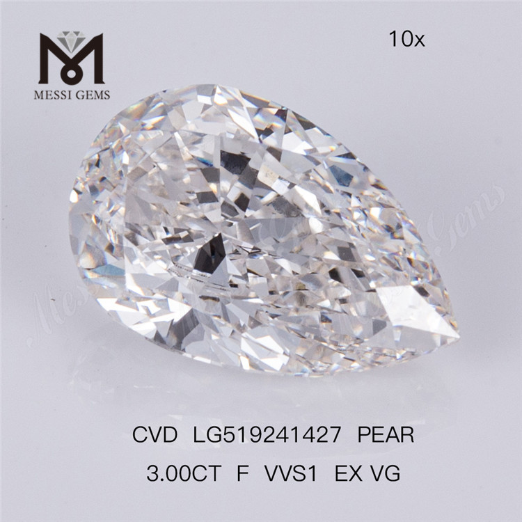 3CT F VVS1 EX VG CVD Diamante cultivado em laboratório em forma de pêra Diamante de laboratório 