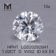 1,02 ct D VVS2 ID EX EX HPHT Solto Redondo Corte Brilhante Diamante Sintético Cultivado em Laboratório