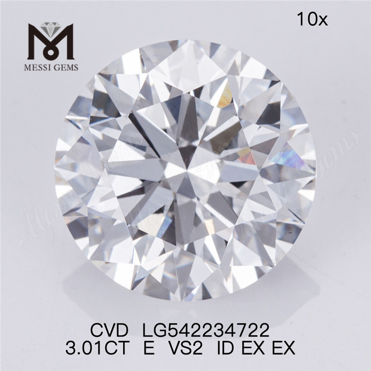 3.01CT E diamantes de laboratório soltos brancos atacados em forma redonda diamantes cultivados masculinos