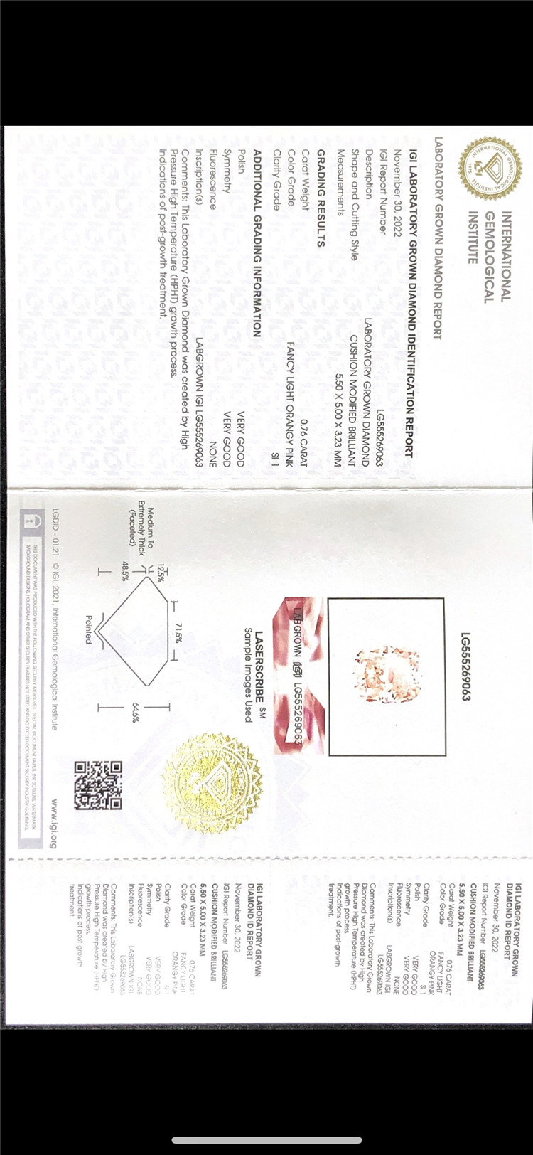 fabricante de diamantes cultivados em laboratório rosa de 0,76 quilates 
