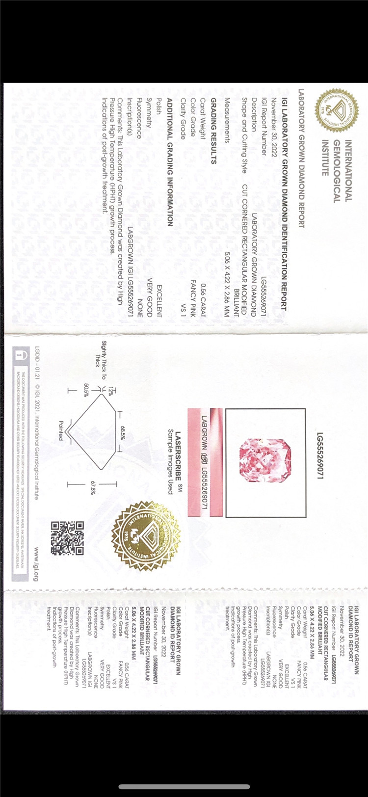 0,56 ct vs fabricante de diamantes cultivados em laboratório rosa 