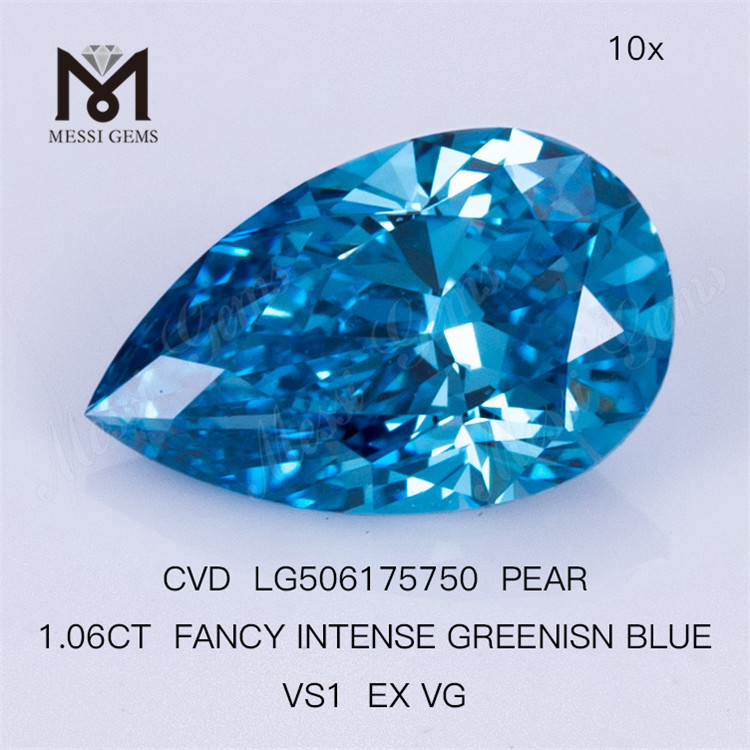 1.06CT FANCY VIVID GREENISN BLUE VS1 EX VG PEAR diamantes azuis feitos pelo homem LG506175750 