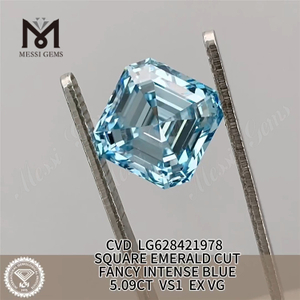 5.09CT QUADRADO ESMERALDA CORTE FANCY INTENSE BLUE VS1 EX VG CVD laboratório criado diamante LG628421978丨Messigems 