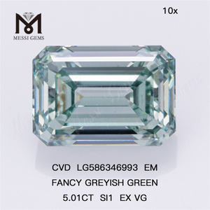 Diamantes de laboratório com lapidação esmeralda 5 ct verde SI1 EX VG EM FANCY VERDE Acinzentado MAN MADE CVD LG586346993 