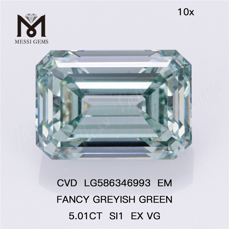 Diamantes de laboratório com lapidação esmeralda 5 ct verde SI1 EX VG EM FANCY VERDE Acinzentado MAN MADE CVD LG586346993 