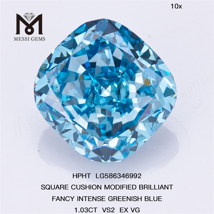 1.03CT VS2 EX VG FANCY INTENSE AZUL ESVERDEADO Almofada Lab Grown Diamond Price