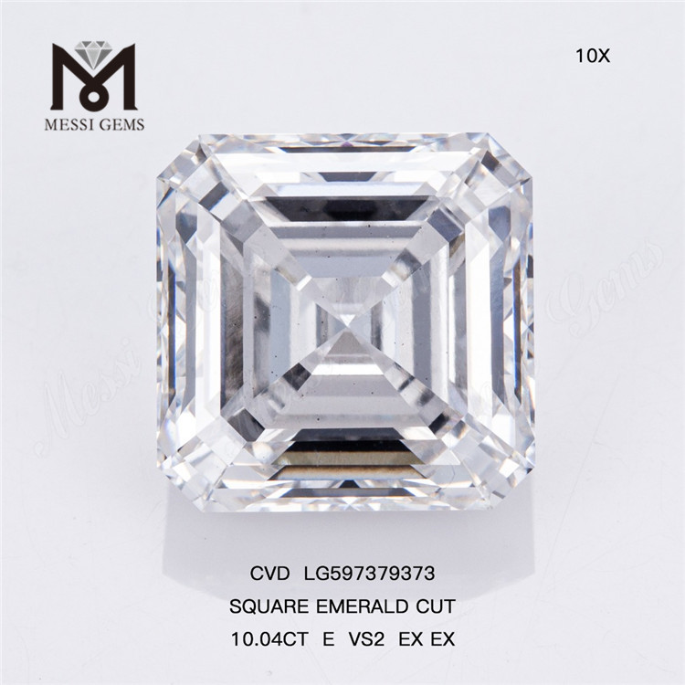 Diamantes produzidos em laboratório 10.04CT E VS2 EX EX SQUARE EMERALD CUT: CVD de qualidade garantida LG597379373丨Messigems