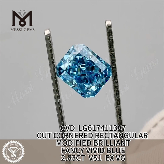 2.83CT VS1 EX VG RETANGULAR FANCY VIVID BLUE CVD Laboratório solto criado diamante LG617411387丨Messigems